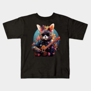 Rabbit Playing Guitar Kids T-Shirt